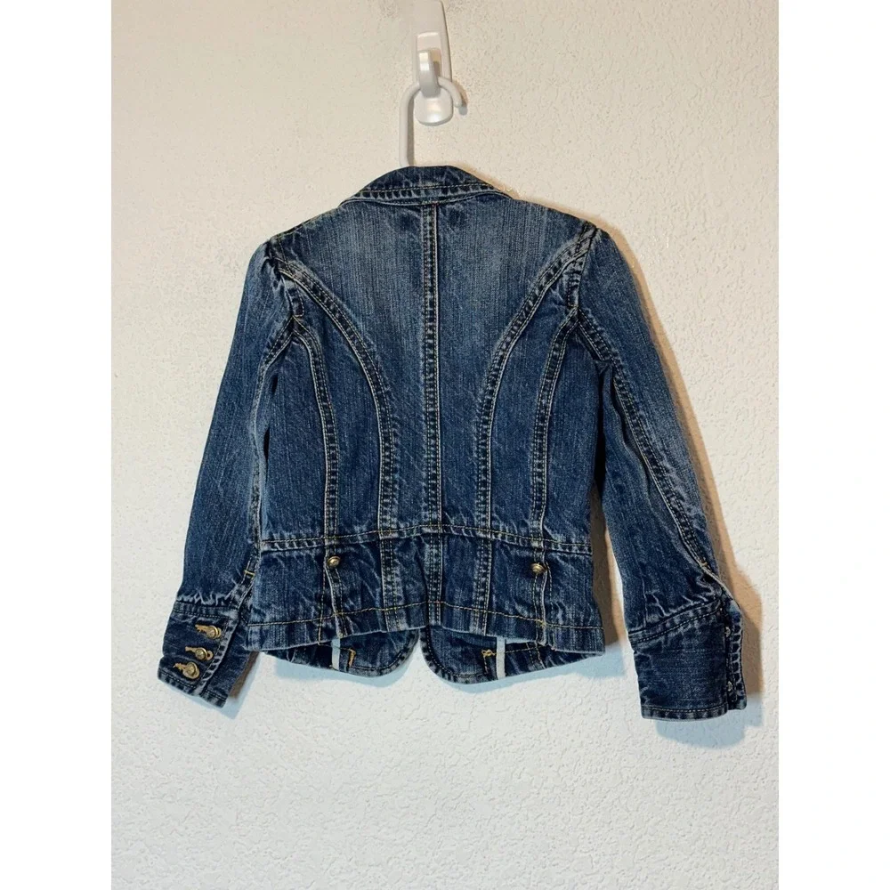 Ralph Lauren Toddler Girls Denim Military Jacket Blue Gold Crest Buttons 3/3T